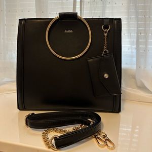 ALDO Black Bag. Gold accent handles/ zipper, black shoulder strap included.